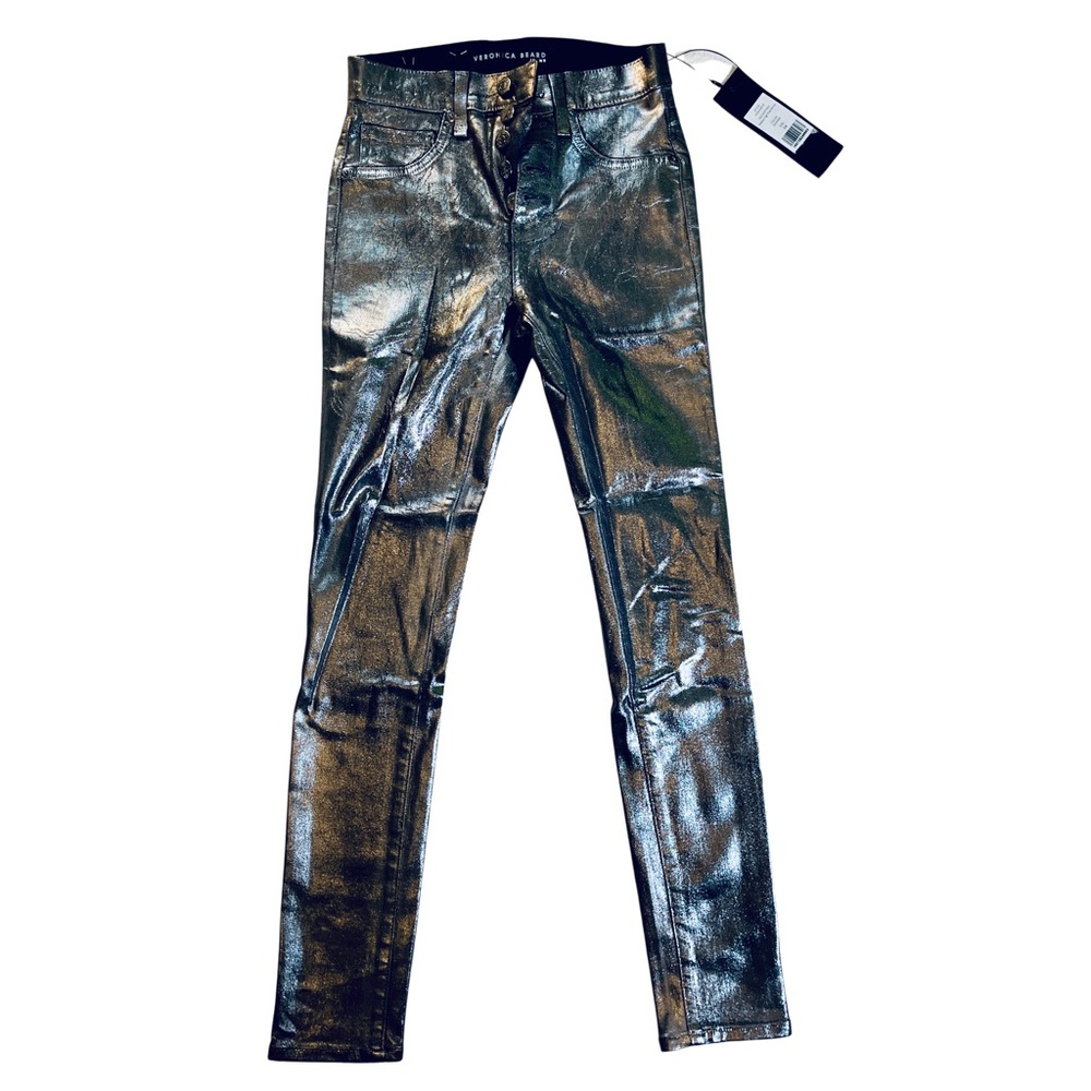 Veronica Beard Metallic Silver Skinny Jeans